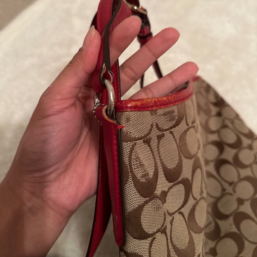 Coach Brown Signature Canvas Crossbody with Red Trim - Picture 4 of 6